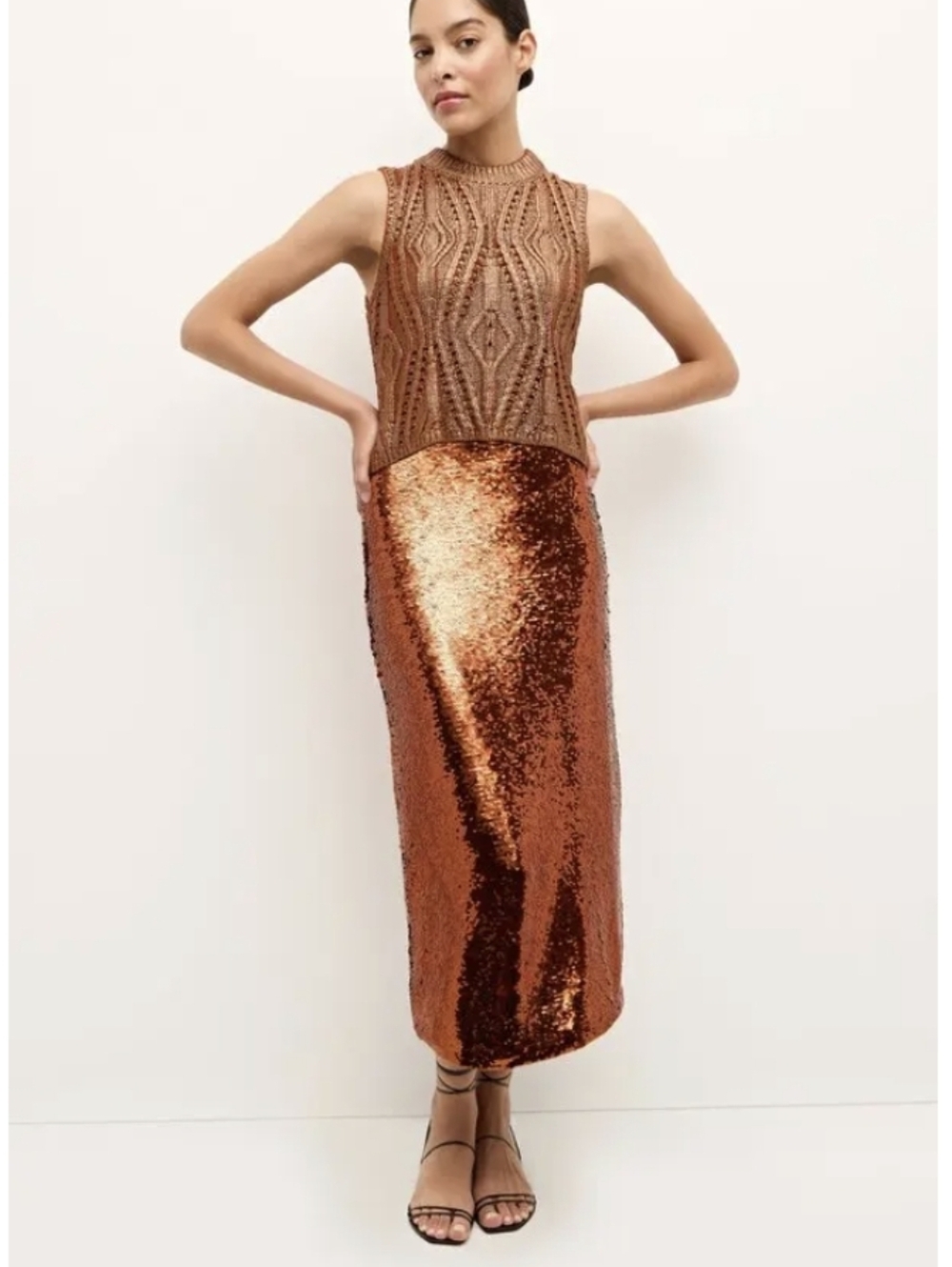 NEW Marie Oliver Wray Sequin Pencil Skirt Midi In Cinnamon Rust Glam $268 Sz 10